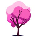 Spring tree vector nature illustration, cheery blossom , wooden trunk, pink crown
