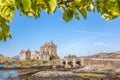 Spring trees against Eilean Donan Castle at Kyle of Lochalsh in the Western Highlands of Scotland