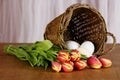 Spring tulip bouquet and eggs Royalty Free Stock Photo