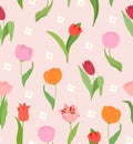 Spring tulip seamless vector pattern for for packaging, wallpaper, cover, poster, template, and more. Abstract colorful background