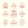 Spring typographic badges design set vector vintage labels and decoration elements