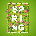 Spring typography design with white paper cut text