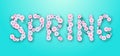 Spring typography poster with full blossom flowers. Spring background