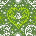 Spring Valentine pattern with hearts and birds, ve Royalty Free Stock Photo