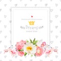 Spring vector design square card. Hand drawn hearts backdrop Royalty Free Stock Photo