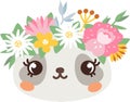 Spring vector illustration. Panda face in a wreath of flowers. Royalty Free Stock Photo