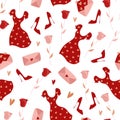 Spring vector seamless pattern. Flat red, gold and pink elements isolated on white