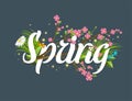 Spring vector text lettering background with flower floral green text letter ornament beautiful calligraphy flower hello Royalty Free Stock Photo