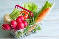 Spring vegetables in shopping basket