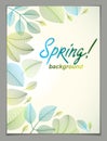 Spring vertical banner design, vector green and fresh leaves flo