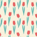 Spring Vibes mood tulip pattern, atmosphere of nature waking up, red tulips, bright romantic pattern. Love, Valentines