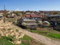 Spring view of city on the rock. Authentic Dagestani mountain village of Hunzah. Russia