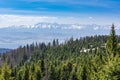 Spring view from Gorce Mountains on snowy peaks and slopes in the Tatra Mountains