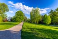 Spring view in Letna Park, Prague, Czech Republic. Spring in Prague Praha, beautiful Letna park Letenske sady in sunlight, Royalty Free Stock Photo