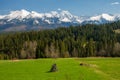 Spring view from podhale at The High Tatras Mountains ( Tatry Wysokie) in sunny day with cloudless sky. Royalty Free Stock Photo