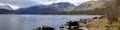 Spring view with snow over Ullswater near Aira Force waterfall towards Helvellyn, Lake District National Park Royalty Free Stock Photo