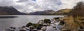 Spring view with snow over Ullswater near Aira Force waterfall towards Helvellyn, Lake District National Park Royalty Free Stock Photo