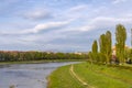 Spring view of Uzh river in Uzhhorod city, Ukraine Royalty Free Stock Photo