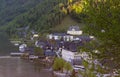 The spring view of the village in Hallstatt, Austria. Mountain village in the Austrian Alps and sunrise mood background