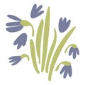 Spring violet or Purple vector crocuses on white. Floral nature doodle illustration crocus flower. Greeting easter card crocus