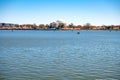 Spring in Washington DC. Japanese cherry blossoms and Jefferson Memorial over lake Royalty Free Stock Photo