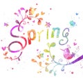 Spring.Watercolor floral greeting card with Spring lettering.Design for cards or notebook cover.