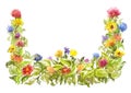 Spring watercolor frame. Corner blooming decorative element with multicolored daisy-like flowers