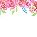 Spring Watercolor pink and red roses floral frame. Hand painted flowers illustration on white background. Royalty Free Stock Photo