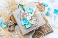 Spring wedding scrapbooking album in rustic style with handmade hydrangea flowers