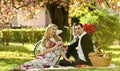 Spring weekend. First Date Ideas Guaranteed to Win Her Heart. Couple in love picnic date. Enjoying their perfect date Royalty Free Stock Photo