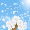 Spring white flowers. International Happy Women's Day concept