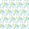 Spring wild flower blue millefleurs field seamless pattern.