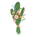 Spring wild flower bouquet, big bunch of various spring flowers with branches, different field flowers collected in