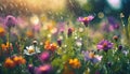 Spring wild flowers rain drops abstract background Royalty Free Stock Photo