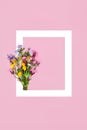 Spring Wildflower Posy Frame on Pink Background