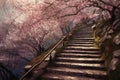 Spring winding stairs mountains. Generate AI