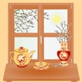 Spring window with willow vector