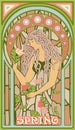 Spring woman in art nouveau style, vector