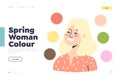 Spring woman color type. Template landing page for seasonal color type analysis guidance