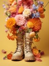 Spring woman creative summer season shoe bouquet fashion foot leg concept flower beauty