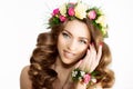 Spring woman Young Girl flowers Beautiful model wreath bracelet Royalty Free Stock Photo