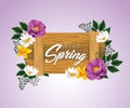 Spring wood emblem with beauty flowers