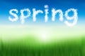 Spring word in cloud texture floating at blur soft nature background,season spring