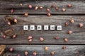 Spring Word Is Made Of Bright Wood Cubes On A Dark Wooden Background