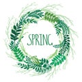 Spring wreath with branches and leaves or plants. Vector