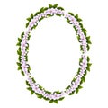 Spring wreath cherry blossom circle frame, border decoration with flowers and leaves in cartoon style isolated on white