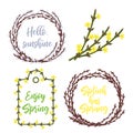 Spring wreaths and frames set.Lettering and garden flowers seasonal decorations for invitations, weddings, announcements