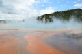 Spring in Yellowstone National Park: Steamy Grand Prismatic Spring and Streamers in the Excelsior Group of Midway Geyser Basin