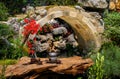 Spring zen garden with curvy stone bridge Royalty Free Stock Photo