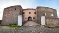 Spring Zolochiv castle bridge gate view (Ukraine) Royalty Free Stock Photo